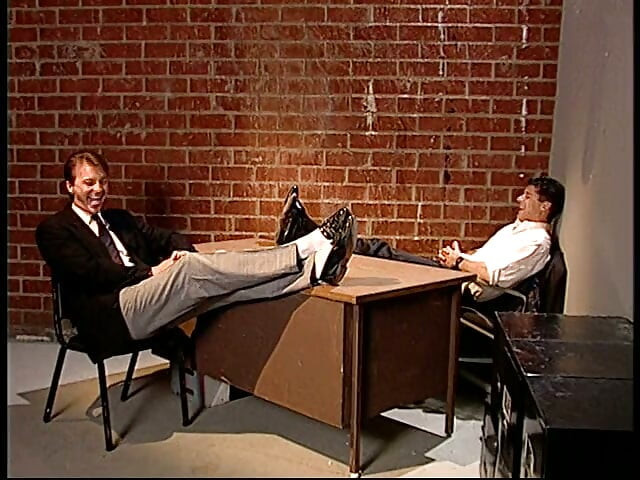 Natural tits redhead whore seduces guys on the office table