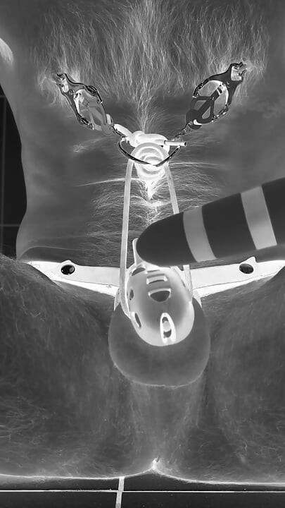 Multiple ruined orgasms in chastity cage with 30cm long penis plug