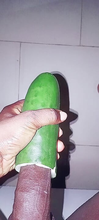 Black dick fuck a cucumber cum
