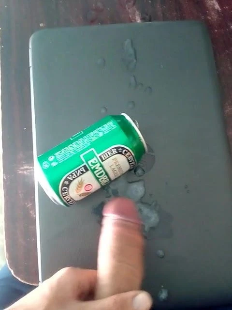 Cumming on can of beer