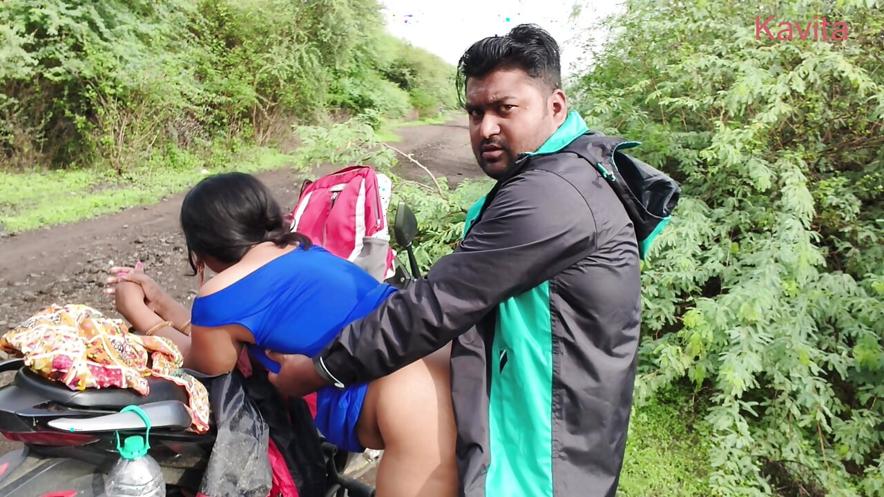 Desi Indian Marathi Kavita bhabhi ( Vahini ) fuck outdoor in jungle in doggy style with blue sexy dress and dirty blowjob