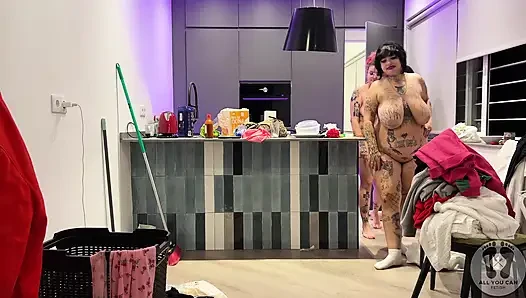 Ggg Cleaning Tidying Kitchen Sweeping the Floor Full Naked