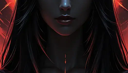 Shadow assassine, kriegerin, frau mit schwarzen haaren und amber augen, dunkles fantasy-porträt, ai art-diashow