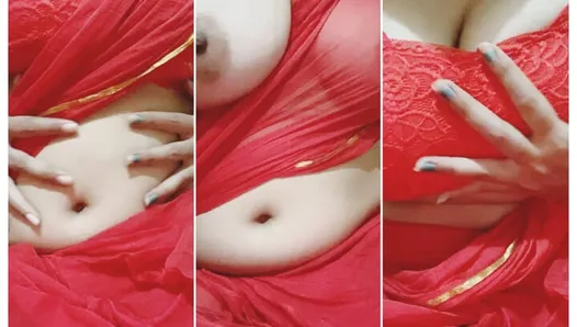 boobs show in sexy red saree yammy