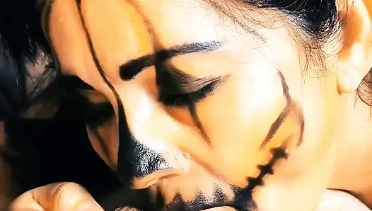 Possessed hot neighbor makes the best blowjob with cum in her mouth and swallows it all. ASMR Moaning and swallowing cum