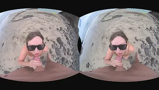 VR Outdoor POV Blowjob on the Public Beach