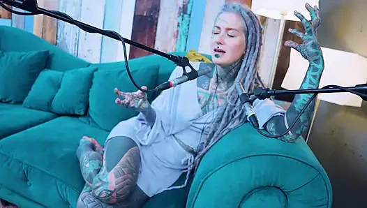 I talk about M - Music - ASMR podcast SFW talking goth skinny girl dreadlocks tattoo model inked girl
