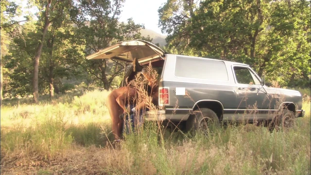 Almost busted outdoor naked fuck by the forest under the sun