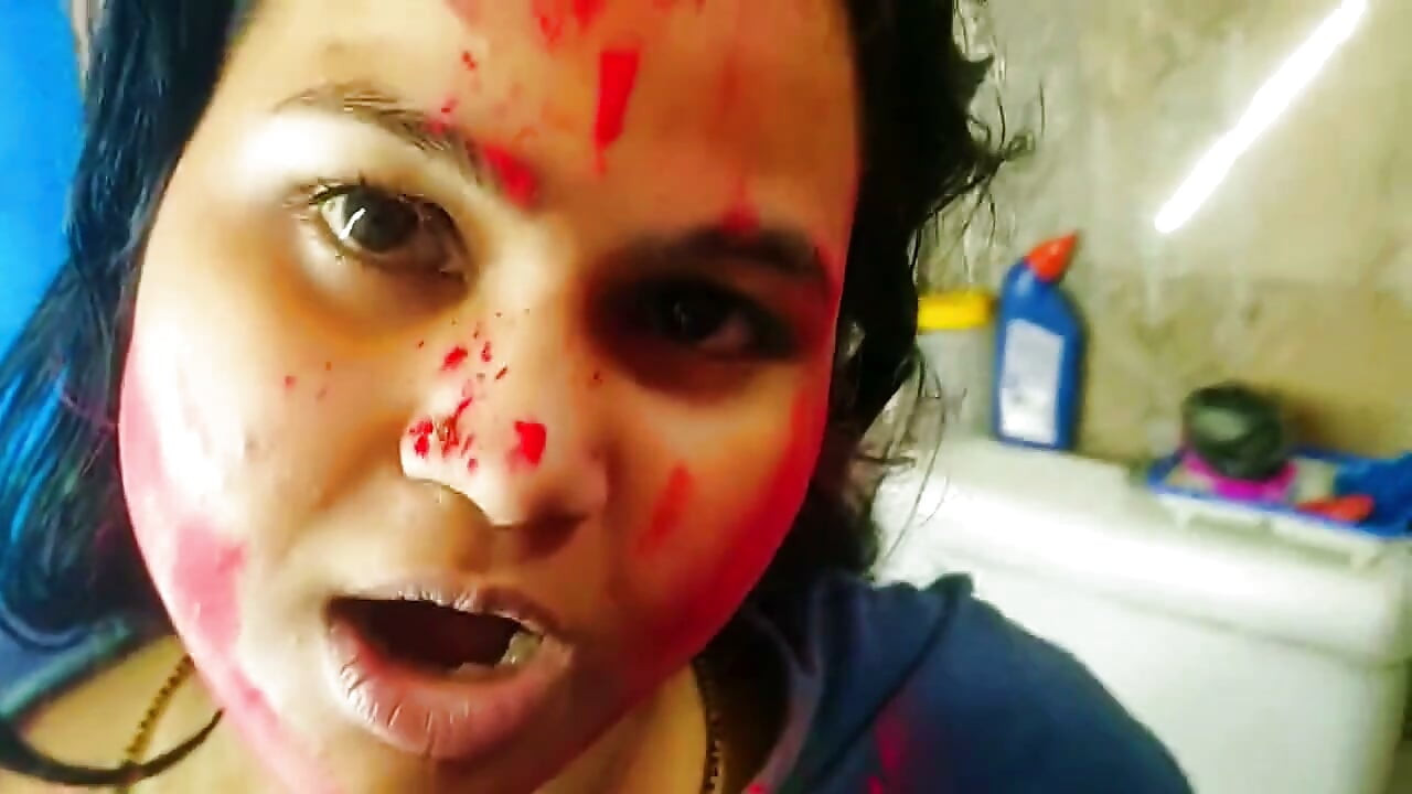 Holi Special Stepdad Fucks His Horny Stepdaughter Covered in Red Gulal in the Bathroom