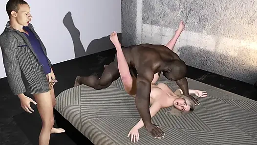 Шлюховатую пухлую жену трахнул большой черный член перед ее бойфрендом