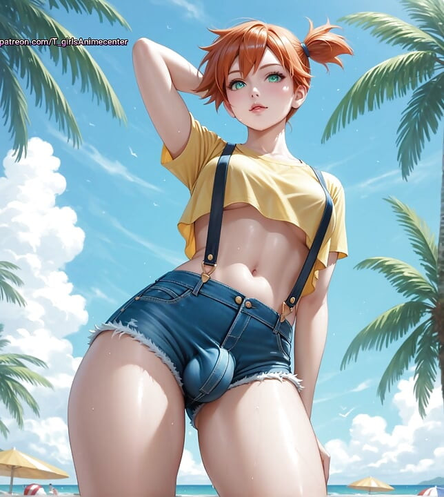 Misty Pokemon Futa Hot Hentai showing off her big tits and cock