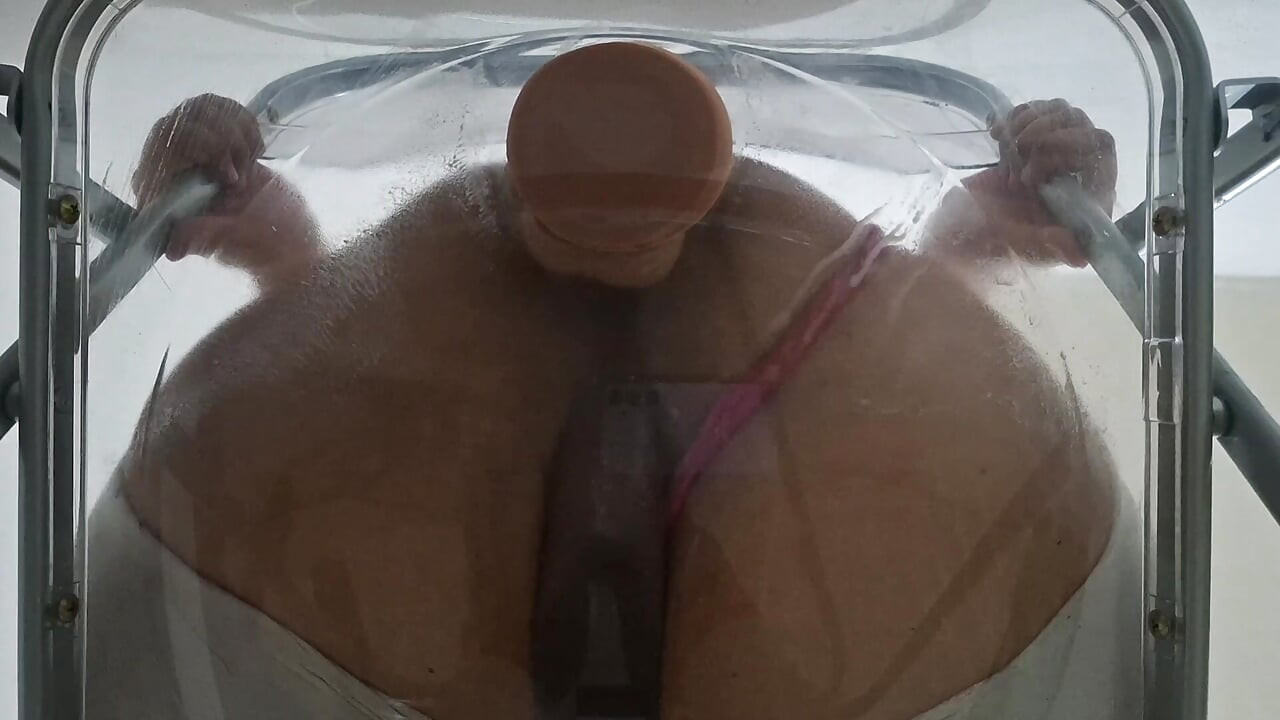 Trans Fat Ass Gwen Facesitting and Anal Fucked with Creampie through Clear Chair for the First Time.