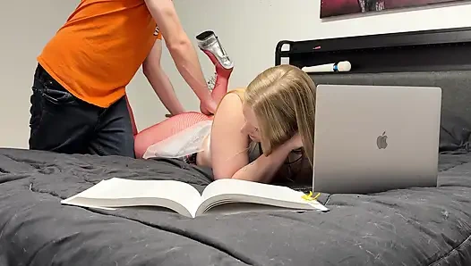 Study Session Turns Into Creampie Session - Blonde Step Sister Fucked