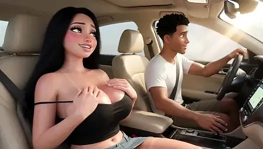 Sexy Brunette Teases Snack Vendor in Car with Big Tits and Tan Lines - Hot Exhibitionist Part 1 (AI generated)