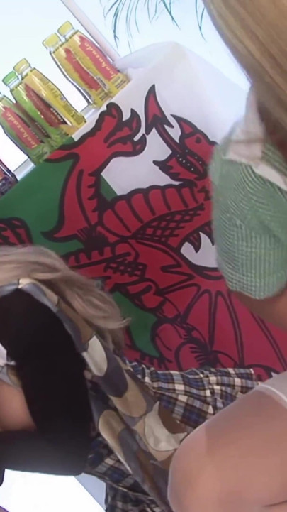 Two stunning blondes get their pussies screwed by two horny guys at the shop