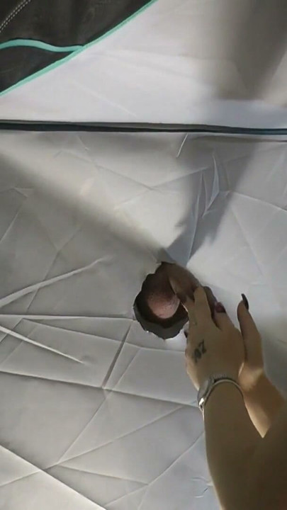 Hot and Cute Babysitter in Sexy Lingerie gives a Big Cock in a Tent to make Precum Dripping from the Big Dick before Sex | Clip 1