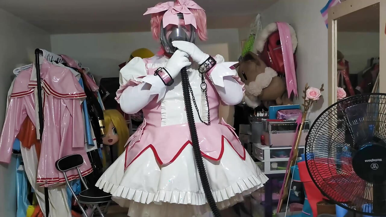 PVC Magical Girl Madoka, Gasmask, Bondage and Cum Eating Ending