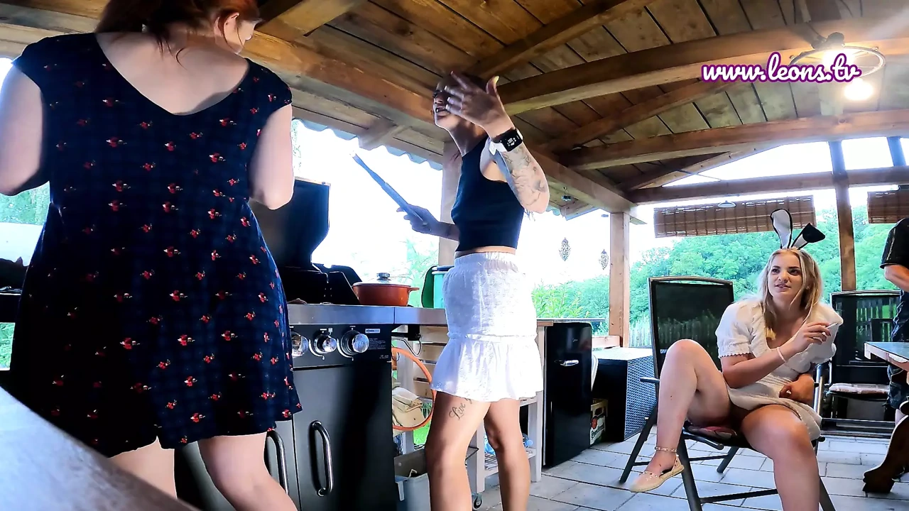 Sexy and Hot Tight Pussy Girls having a party Outdoors at the Garden No Panties and with Thongs in Miniskirt and Summder Dresses