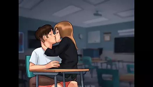 Saga estivale: une prof MILF française embrasse son élève sur sa chaise - ep 85