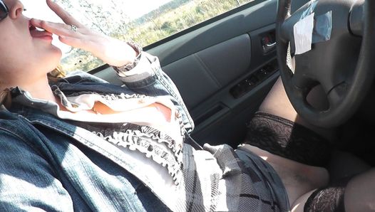 Beautiful mommy Milf stopped car and masturbated pussy in public