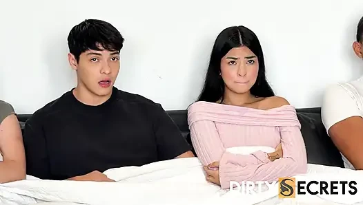 WE'RE ALL WATCHING A MOVIE WHEN MY STEPDAUGHTER SECRETLY GIVES HER BOYFRIEND A BLOWJOB AND THEN FUCKS WITH HIS BEST FRIE