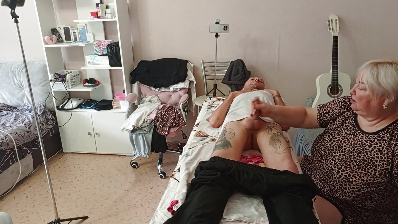 Stepmom Sucks and Jerks off My Dick on the Massage Table and Swallows Cum