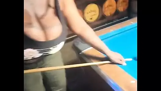 Big busty ebony tits shooting pool