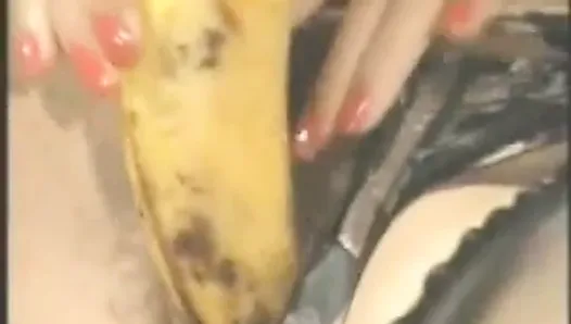 Hairy mature Lady with banana and cucumber