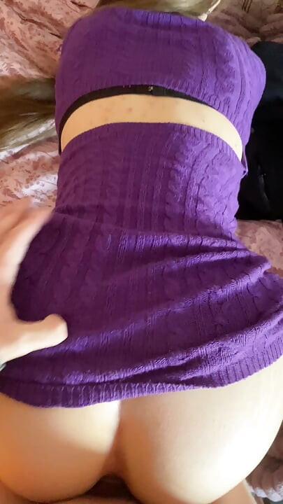 Having sex with a beauty in a purple dress