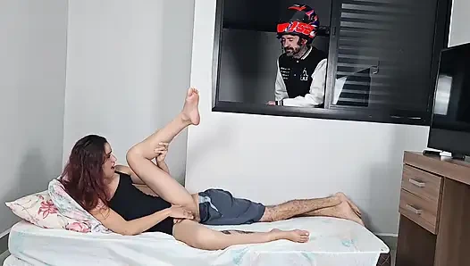Delivery Boy Watching on Couple Having Sex with the Window Open!