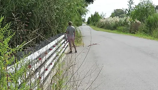 Patricia on the bridge over the road