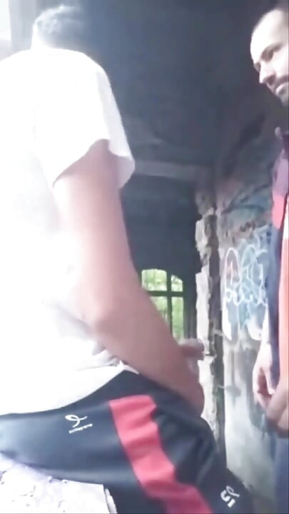 A Dude Is Jerking off in an Urban Exploration Setting and Gets Caught by a Blowjob Artist.