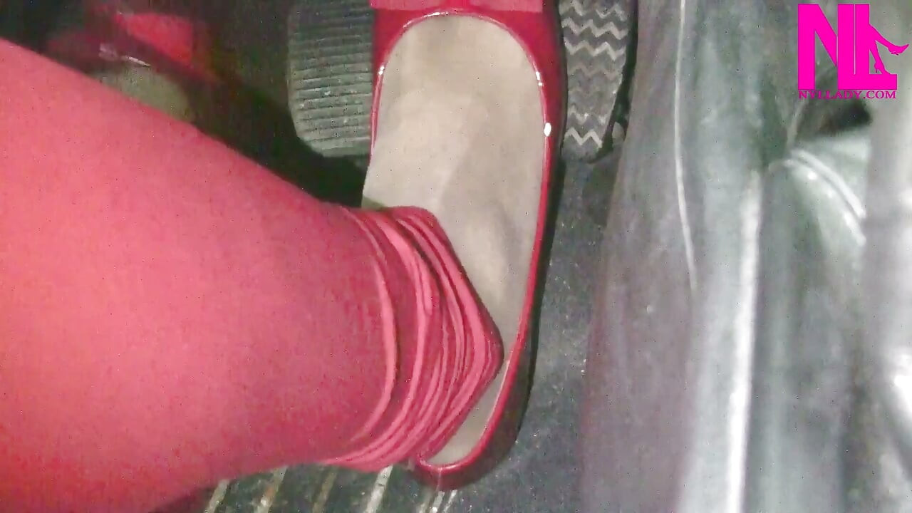 Light and Slow Pedal Pumping in Red Patent Flats and Red Trousers