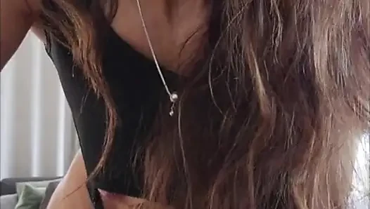 Angelina gets so horny trying her new swimsuite and just has to masturbate