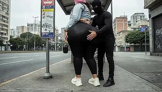 "Masked BBW Teases Stranger with Huge Ass at Train Station - Public Risk"