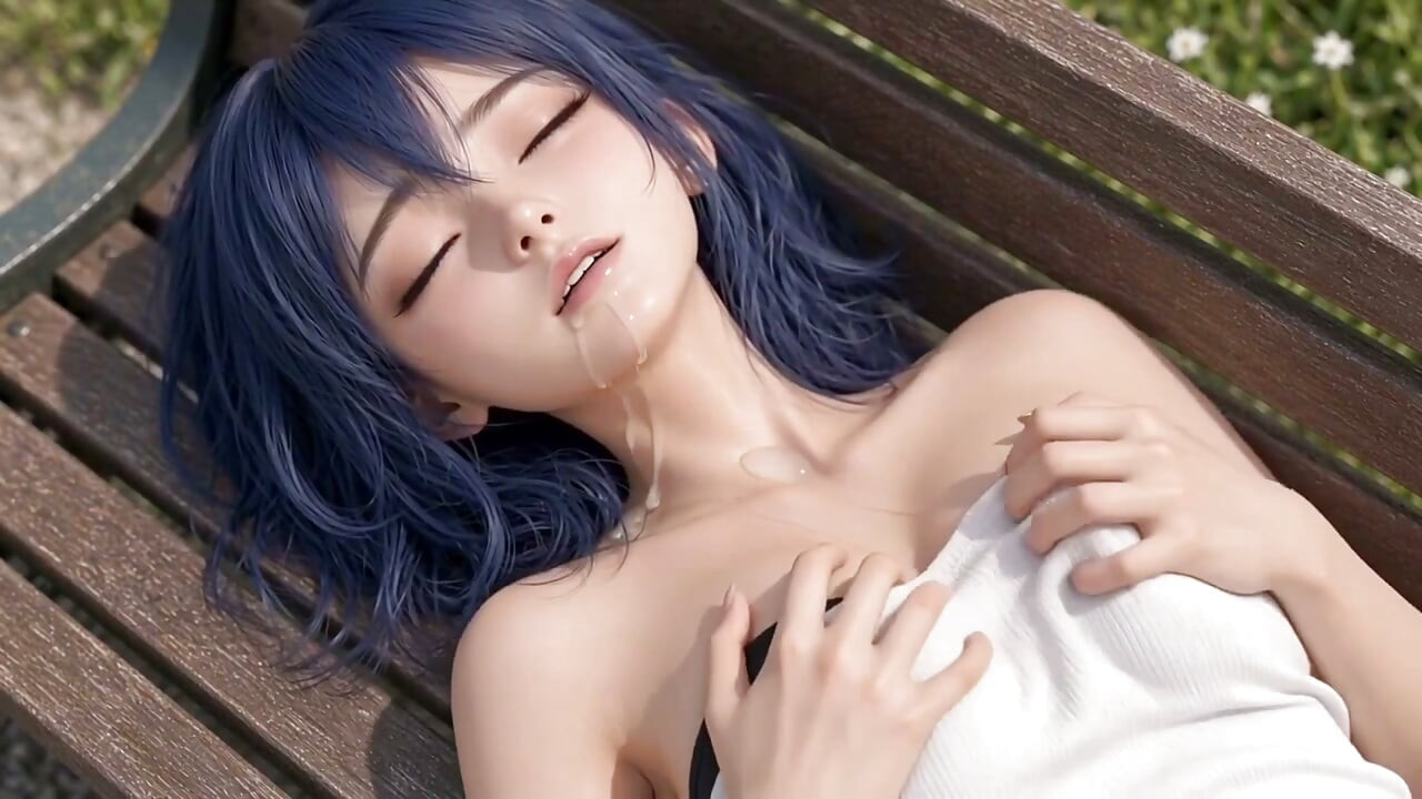 3d Anime workfreak, 5 million Views Special, blue haired Anime Girl in Public Parkbench gets fucked and masturbates