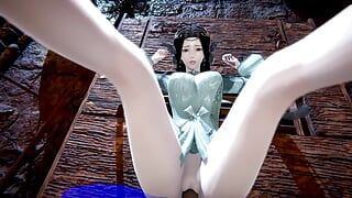 3D 4K Duże cycki Azjatycka żona z seksowną sukienką dostała swoją mokrą cipkę tak ostro zerżnięta