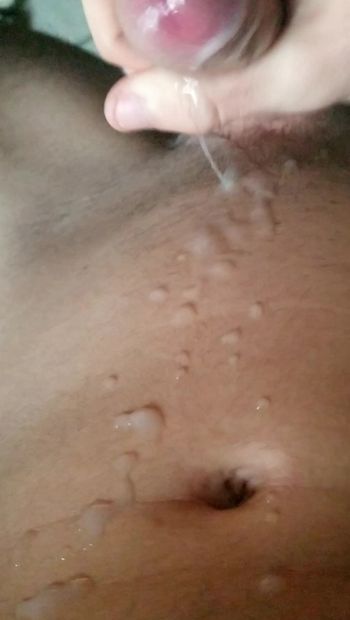 Cumshot on my stomach with very liquid sperm