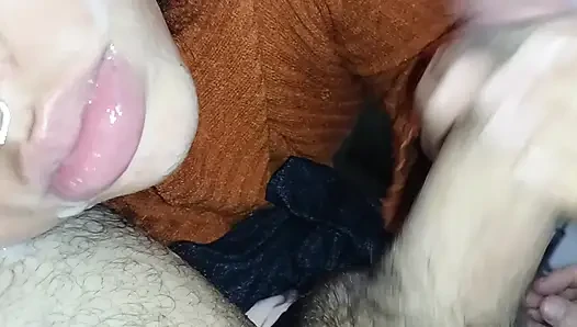 CUM FACIAL,SHE LOVES TO GET ALL THE CUCKOLD'S DELICIOUS AND HOT CUM