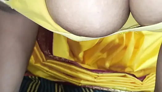 Yellow saree hot breast nipple licking