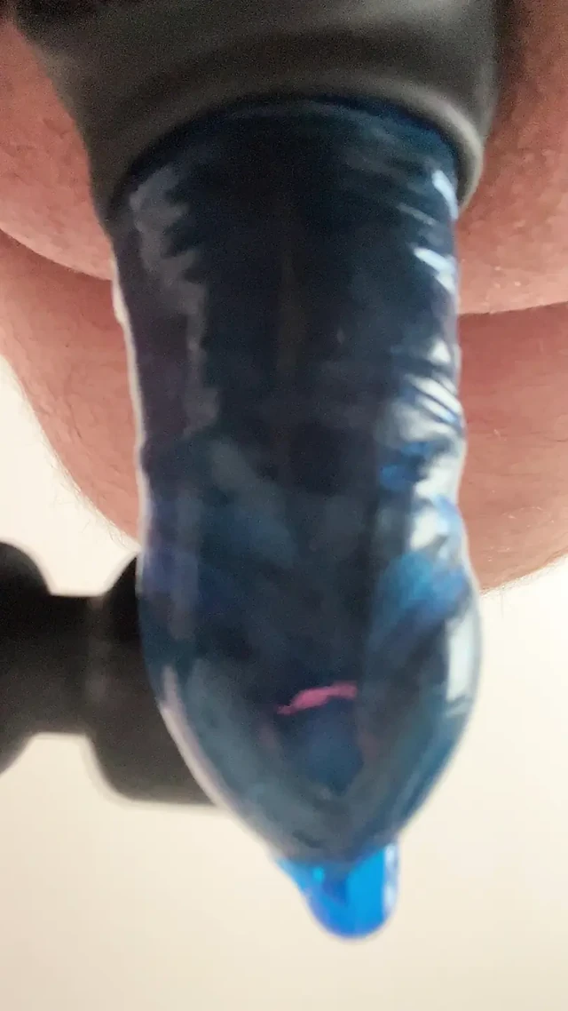 Jerking off with blue condom