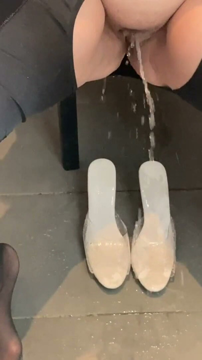 Cum and Piss on White High Heel Mules | Clip 1