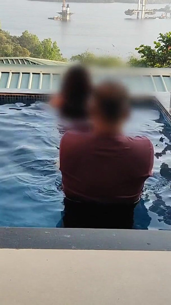 Thrilling moment from "Komal was getting into the swimming pool for the first time, the husband was getting down from"
