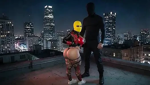 Petite Big Ass Girl in Yellow Balaclava Dominated on Rooftop