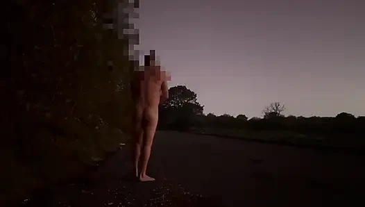 Naked in road barefooted
