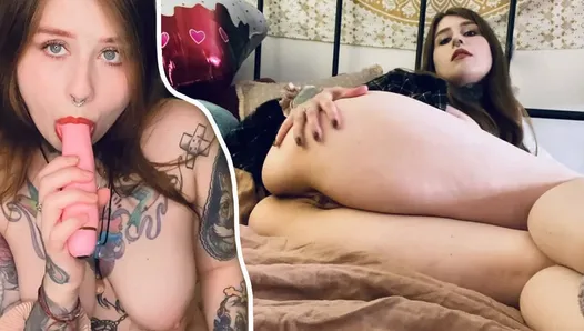 INTENSE ORGASM! Tattoo babe with BIG TITS fucks herself!
