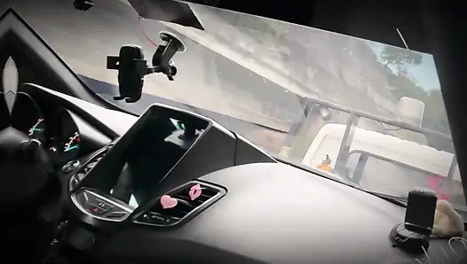 We fucked inside a tow truck while our car was being driven