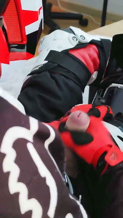 Naughty Biker Cums on Mx Helmet