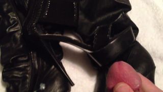 Cumming on high heel knee high leather boots