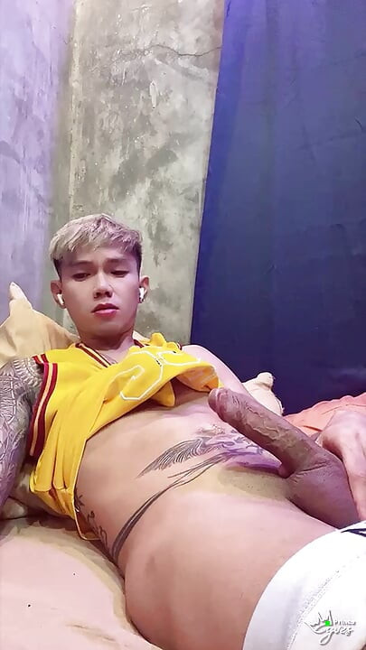 Asian Inked Boy Jerking His Cock Until He Cums
